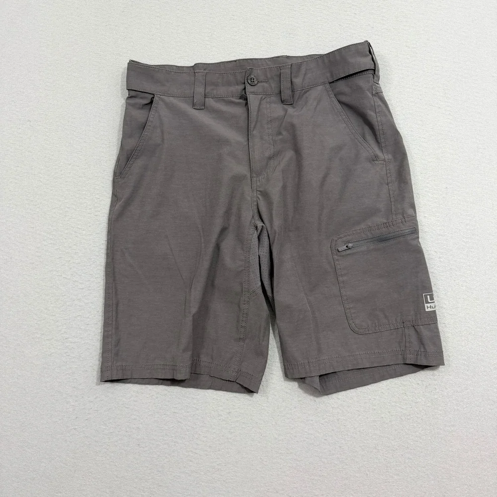 Huk Shorts Mens Medium Gray Pursuit Fishing Shorts Cargo Stretch H2000171